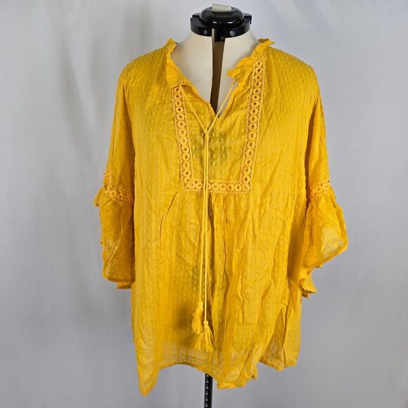 Bloomchic Blouse Women's 3X Embroidering Third Quarter Bell Sleeve Golden NWT - Picture 1 of 8
